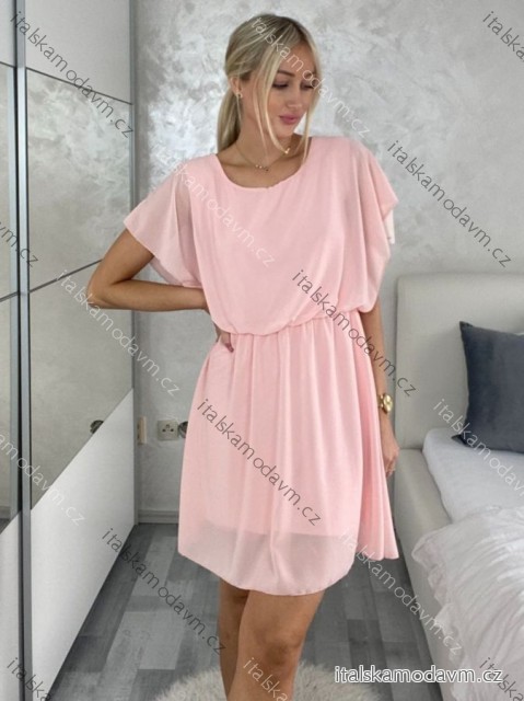 Šaty krátke šifónové krátky rukáv dámske (S/M/L ONE SIZE) TALIANSKA MÓDA IM425149/DUR sv. růžová S/M