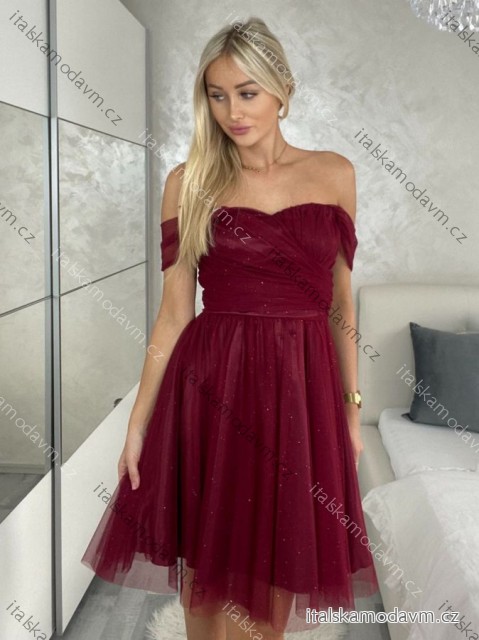 Šaty krátké společenské třpytivé na ramínka dámské ZUSA (S/M ONE SIZE) ITALSKÁ MÓDA IMPSH24C681/DUR S/M vínová