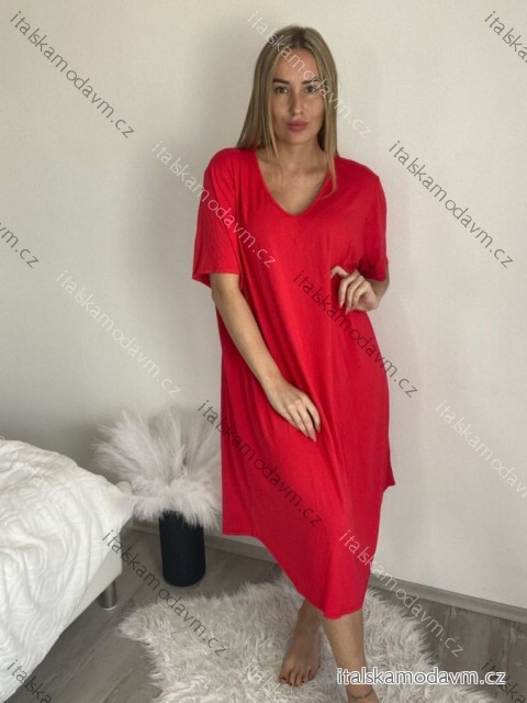 Šaty oversize krátky rukáv dámske nadrozmer (60/62 ONE SIZE) TALIANSKA MÓDA IMD24056/DR 60/62 červená