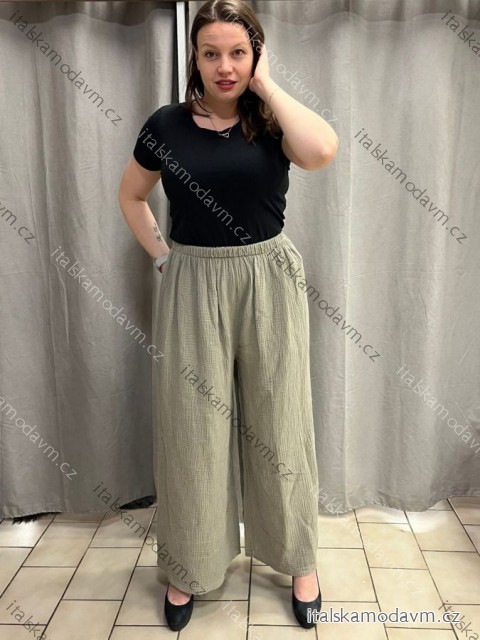 Kalhoty mušelínové letní oversize dámské nadrozměr LUCY (46/48/50 ONE SIZE) ITALSKÁ MÓDA IM425312
