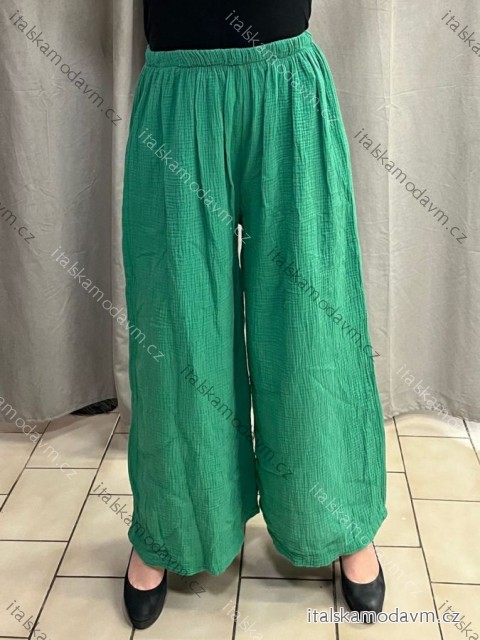 Kalhoty mušelínové letní oversize dámské nadrozměr LUCY (46/48/50 ONE SIZE) ITALSKÁ MÓDA IM425312/DUR 46/48/50 zelená