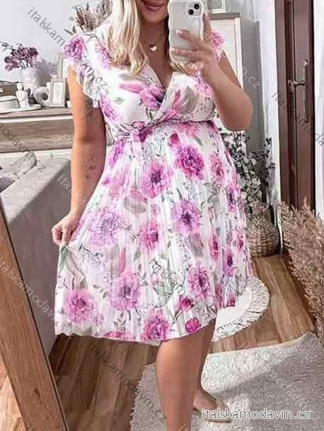 Šaty letné šifónové kvetované skladané krátky rukáv dámske (S/M/L ONE SIZE) TALIANSKA MÓDA IMWHA251230