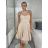 Šaty společenské krátké bez rukávu dámské (S/M ONE SIZE) ITALSKÁ MÓDA IM3236287/DU -   béžová,   S/M