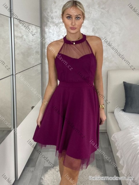 Šaty společenské krátké bez rukávu dámské (S/M ONE SIZE) ITALSKÁ MÓDA IM3236287/DU -   fialová,   S/M