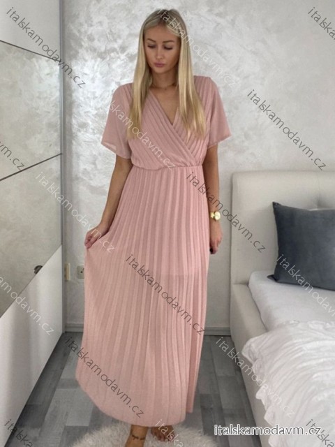Šaty dlouhé skládané elegantní krátký rukáv dámské (S/M ONE SIZE) ITALSKÁ MÓDA IMWGM231672/DU