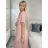 Šaty dlhé skladané elegantný krátky rukáv dámske (S/M ONE SIZE) TALIANSKA MÓDA IMWGM231672/DU S/M béžová