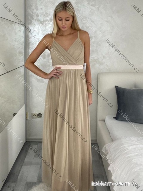 Šaty dlouhé letní bez rukávu dámské (S/M ONE SIZE) ITALSKÁ MÓDA IMPSH223670/DR tmavě béžová S/M/L