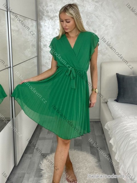Šaty letní plisované krátký rukáv dámské (S/M ONE SIZE) ITALSKÁ MÓDA IM323355/DU