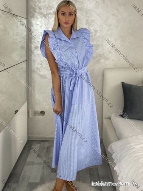 Šaty dlouhé košilové krátký rukáv dámské (S/M ONE SIZE) ITALSKÁ MÓDA IMPMD2434009