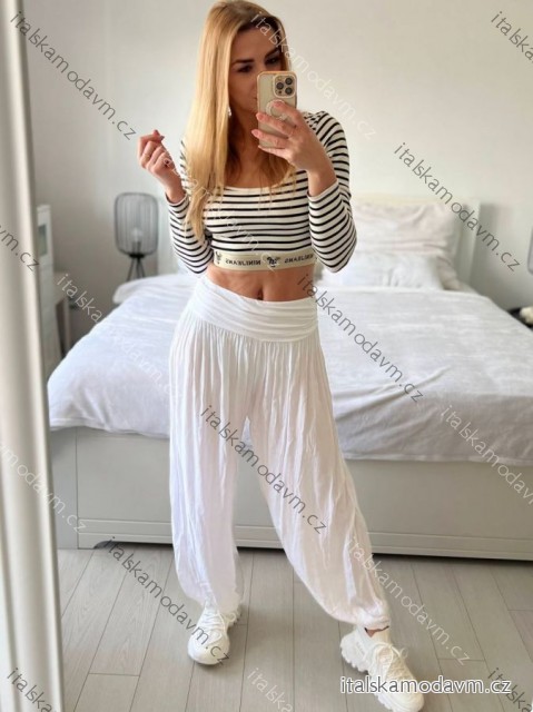 Nohavice aladinky harémky dlhé dámske (M/L ONE SIZE) TALIANSKA MÓDA IMD22212/DR biela M/L