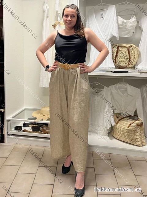 Kalhoty letní s páskem dámské nadrozměr JANE (44/46/48 ONE SIZE) ITALSKÁ MÓDA IM425289/DUR 44/46/48 tmavě béžová