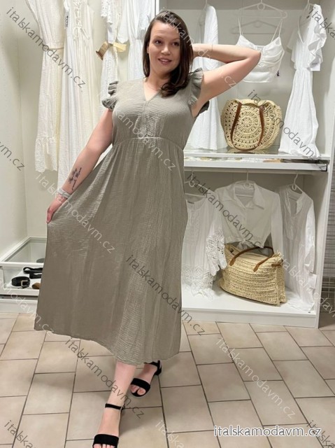 Šaty dlouhé volnočasové letní mušelín krátký rukáv dámské INGE (S/M/L ONE SIZE) ITALSKÁ MÓDA IM425304/DUR S/M/L hnědá