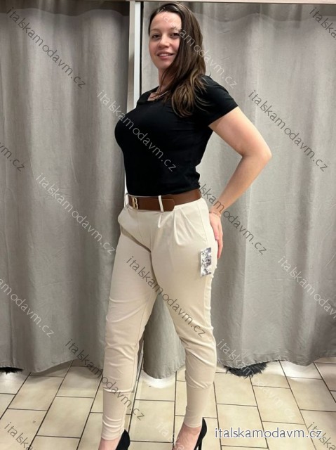 Nohavice elegantné s opaskom dámske nadrozmer (M/L/XL ONE SIZE) TALIANSKA MÓDA IMC25069/DUR M / L béžová