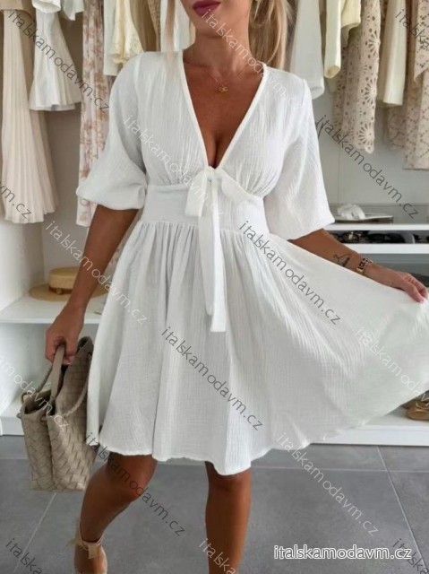 Šaty letní mušelín 3/4 dlouhý rukáv dámské (XS/S/M ONE SIZE) ITALSKÁ MÓDA IMWGS251150