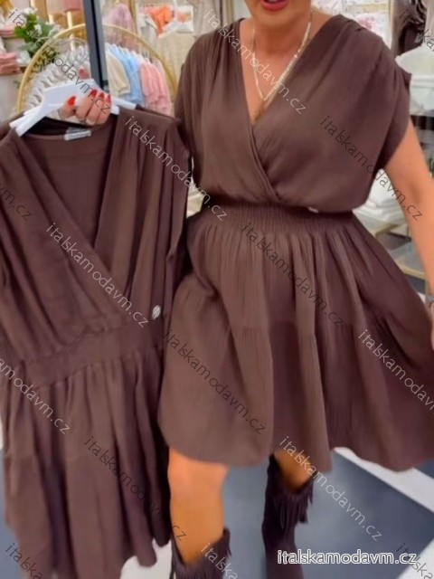 Šaty letní mušelín krátký rukáv dámské (XS/S/M ONE SIZE) ITALSKÁ MÓDA IMWGS251182