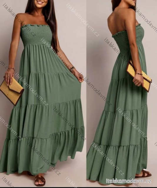 Šaty dlouhé letní mušelín carmen bez rukávu dámské (XS/S/M ONE SIZE) ITALSKÁ MÓDA IMWGS251192