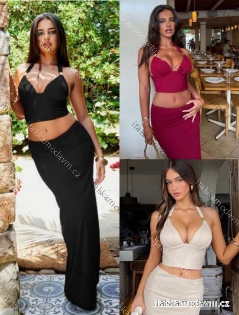 Souprava letní croptop na ramínka a sukně dlouhá dámská (XS/S/M ONE SIZE) ITALSKÁ MÓDA IMM25m41785