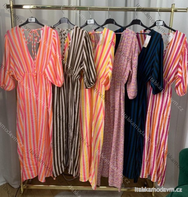 Šaty dlouhé letní proužek krátký rukáv dámské (S/M/L ONE SIZE) ITALSKÁ MÓDA IMWEC25066