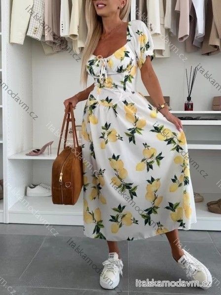 Šaty dlouhé citronky lemon krátký rukáv dámské (XS/S/M ONE SIZE) ITALSKÁ MÓDA IMWCH251322