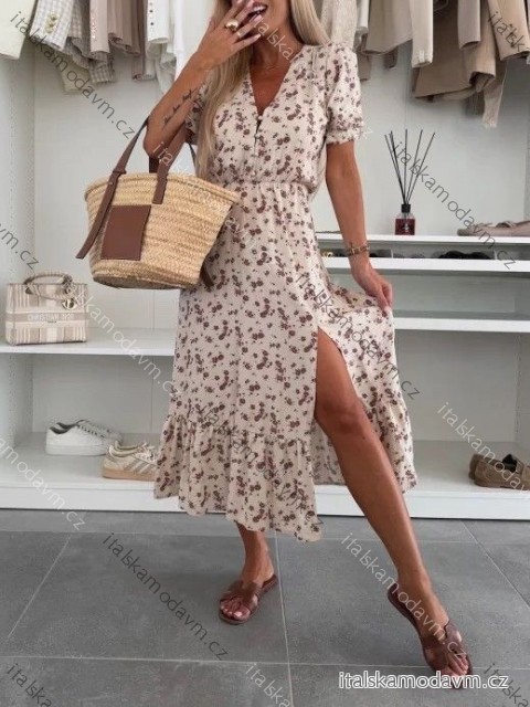 Šaty dlouhé letní květované krátký rukáv dámské (XS/S/M ONE SIZE) ITALSKÁ MÓDA IMWCH251330