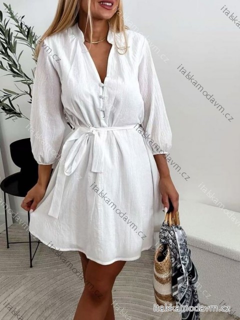 Šaty krátké letní dlouhý rukáv mušelín dámské (XS/S/M ONE SIZE) ITALSKÁ MÓDA IMWHP25539