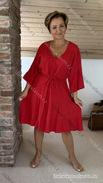Šaty letný mušelín 3/4 dlhý rukáv dámske nadrozmer (42/44/46 ONE SIZE) TALIANSKA MÓDA IMWEC25073