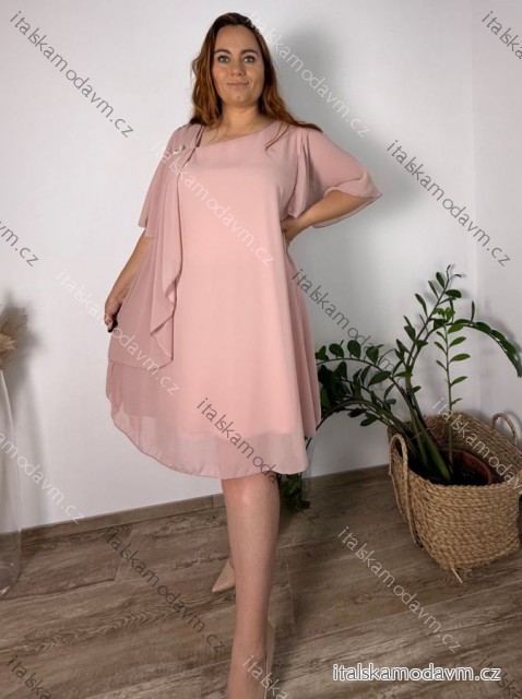 Šaty krátké elegantní krátký rukáv dámské nadrozměr BEREMIKA (50/52/54 ONE SIZE) ITALSKÁ MÓDA IMPSH2570006