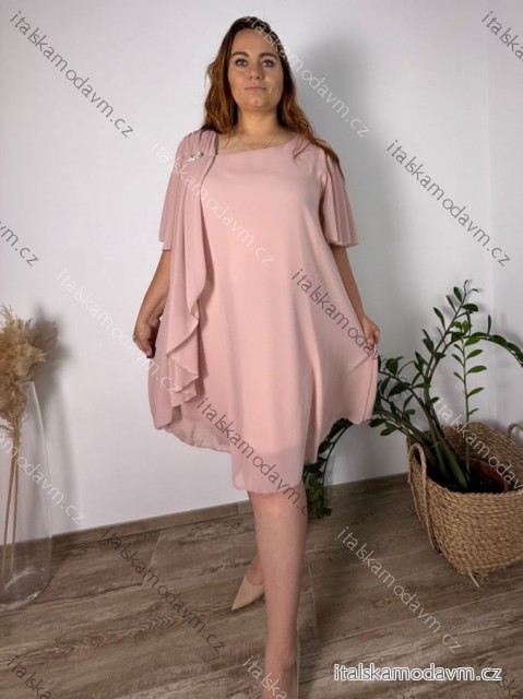 Šaty krátké elegantní krátký rukáv dámské nadrozměr (50/52/54 ONE SIZE) ITALSKÁ MÓDA IMPSH2570006/DU 50/52/54 růžová světlá
