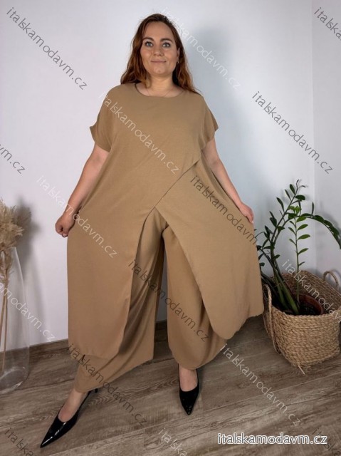 Komplet elegantní krátky rukáv dámske nadrozmer JASMINA (50/52/54 ONE SIZE) TALIANSKA MÓDA IM425311/DU hnědá 50/52/54