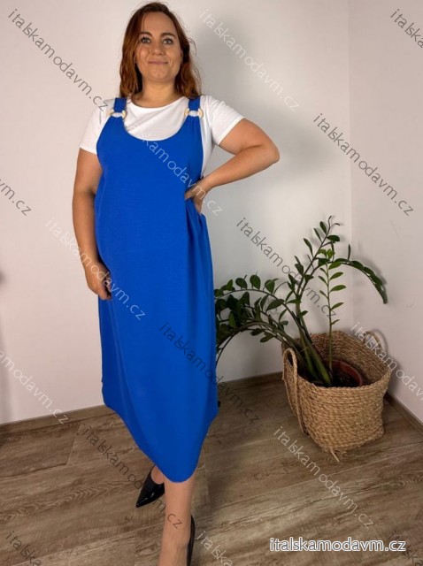 Šaty dlouhé volnočasové bez rukávu a tričko krátký rukáv dámské nadrozměr (46/48/50 ONE SIZE) ITALSKÁ MÓDA IM425001/DUR 48/50 modrá královská