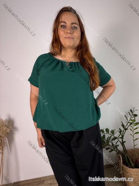 Tunika krátký rukáv dámská nadrozměr KRISTA (50/52/54 ONE SIZE) ITALSKÁ MÓDA IMD24045/DU 50/52/54 tmavě smaragdová