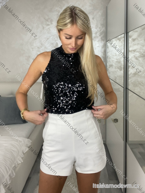 Top croptop třpytivý na ramínka dámské BEATA (S/M/L ONE SIZE) ITALSKÁ MÓDA IMPSH246528/DUR S/M/L Černá