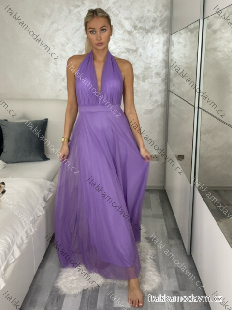 Šaty dlouhé společenské bez rukávu dámské (S/M ONE SIZE) ITALSKÁ MÓDA IMPSH2420019/DUR fialová S/M/L