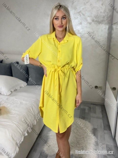 Šaty košeľové sťahovacie 3/4 dlhý rukáv dámske (S/M/L ONE SIZE) TALIANSKA MÓDA IMC25166/DUR žlutá S/M/L