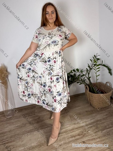 Šaty letné krátky rukáv dámske nadrozmer JULIE (52/54/56 ONE SIZE) TALIANSKA MÓDA IMSM25012/DUR  béžová krémová