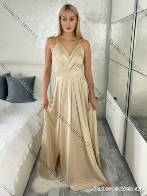 Šaty dlhé spoločenské na ramienka dámske BEATRIX (S/M/L ONE SIZE) TALIANSKA MÓDA IMM25M35843/DUR S/M/L béžová
