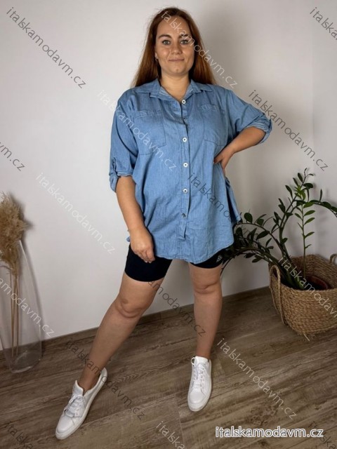Košeľa 3/4 dlhý rukáv dámska nadrozměr GABRIELA (52/54/56 ONE SIZE) TALIANSKA MÓDA IMSM251182/DUR  modrá