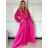 Šaty elegantné saténové dlhý rukáv dámske (S / M.ONE SIZE) TALIANSKÁ MÓDA IMM22HG3893/DU -   šedá světlá -   S / M