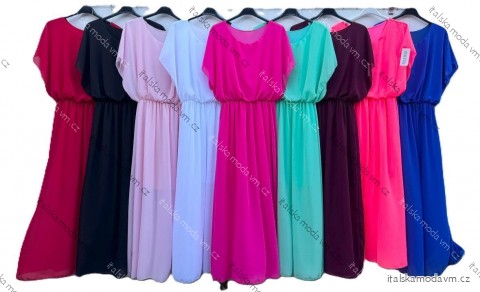 Šaty dlouhé šifonové společenské elegantní krátký rukáv dámské (S/M/L ONE SIZE) ITALSKÁ MÓDA IMD25145