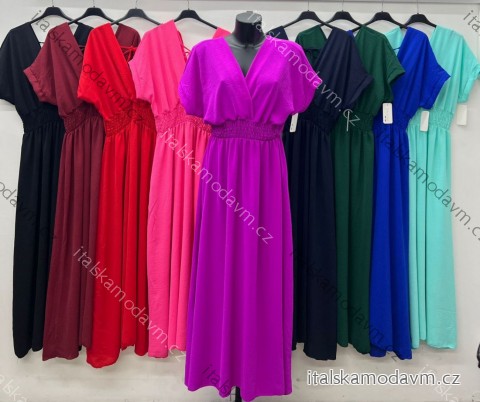 Šaty dlhé elegantný letný krátky rukáv dámske nadrozmer (46/48/50 ONE SIZE) TALIANSKA MÓDA IM425422