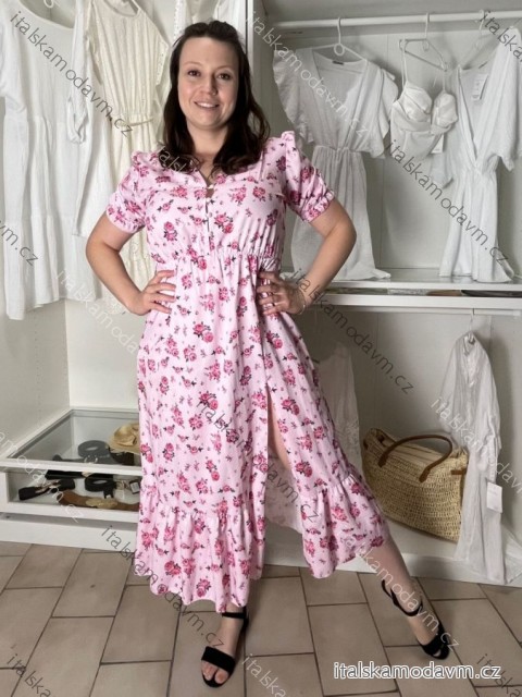 Šaty elegantní letní krátký rukáv dámské (S/M/L ONE SIZE) ITALSKÁ MÓDA IMWGB255121/DU