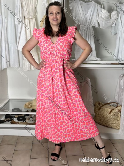 Šaty dlouhé volnočasové letní mušelín krátký rukáv dámské VANESA (S/M/L ONE SIZE) ITALSKÁ MÓDA IM425298/DUR S/M/L růžová
