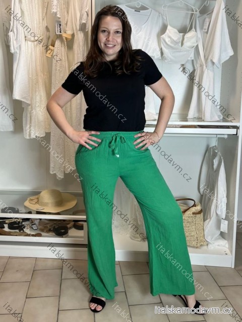 Nohavice dlhé letné mušelínové dámske (S/M ONE SIZE) TALIANSKA MÓDA IMD23325/DUR zelená S/M/L