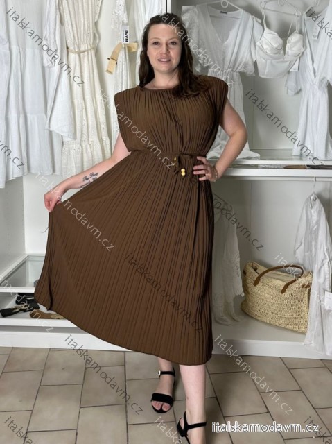Šaty dlouhé elegantní letní bez rukávu dámské nadrozměr BLANCA (52/54/56 ONE SIZE) ITALSKÁ MÓDA IMC25293/DU