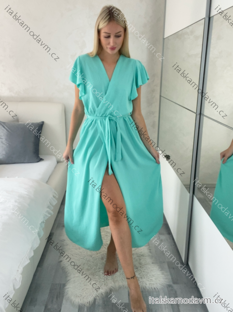 Šaty dlouhé elegantný letný krátky rukáv dámske BLANA (S/M/L ONE SIZE) TALIANSKA MÓDA IMD25115/DR tm. mintová S/M/L