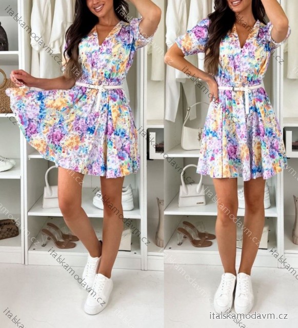 Šaty krátké letní s páskem krátký rukáv dámské (XS/S/M ONE SIZE) ITALSKÁ MÓDA IMWG251450