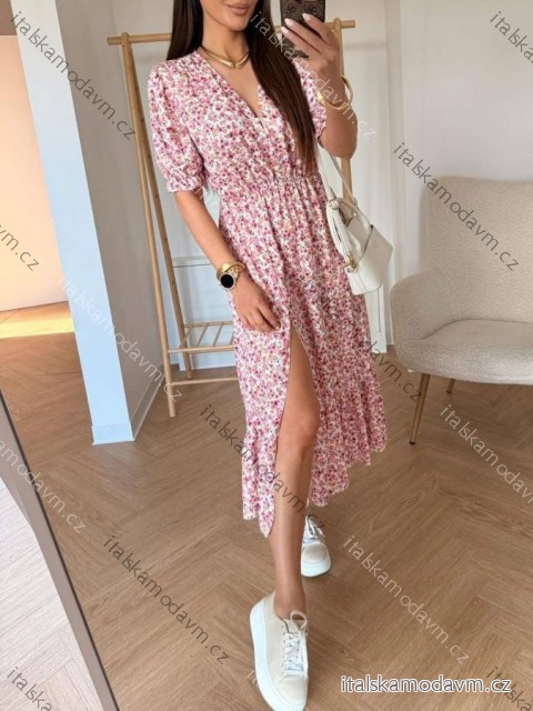 Šaty letní květované krátký rukáv dámské (XS/S/M ONE SIZE) ITALSKÁ MÓDA IMWG251461