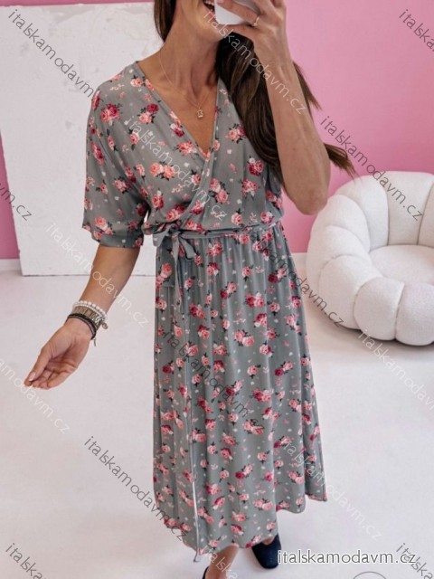 Šaty dlouhé volnočasové letní krátký rukáv dámské (XS/S/M ONE SIZE) ITALSKÁ MÓDA IMWG251466