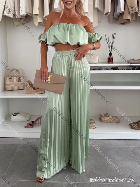 Souprava elegantní saténová top a kalhoty dlouhé dámské (XS/S/M ONE SIZE) ITALSKÁ MÓDA IMWG251474