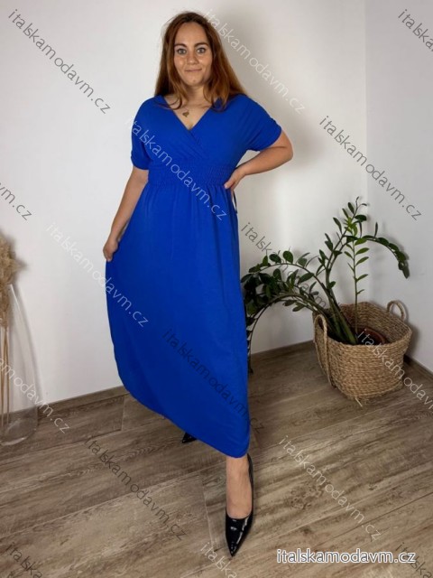Šaty dlouhé elegantní letní krátký rukáv dámské nadrozměr ASTRA (42/44/46 ONE SIZE) ITALSKÁ MÓDA IM425422/DUR 42/44/46 modrá královská